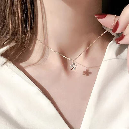 Simple cold style necklace, silver four-leaf clover necklace, women's niche light luxury new lucky leaf pendant necklace, silver four-leaf clover necklace, one FX model, no Specifications