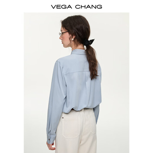 VEGA CHANG Light Blue Maze Light Blue Shirt Women's 2026 New Spring Basic Versatile Shirt Celadon Blue (Shirt) M