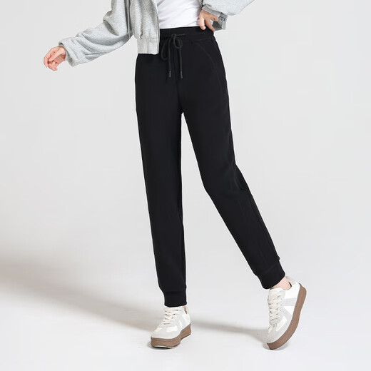 Shishi Casual Pants Women's 2025 Autumn and Winter New Style Velvet Thickened High Waist Slimming Leg Pants 9901 Black L