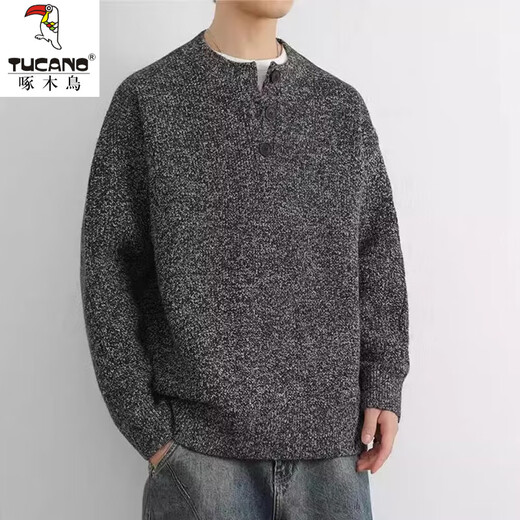 Woodpecker (TUCANO) 2025 new sweater gray American retro Henry collar sweater men's winter lazy style knitted sweater cl QCC-B111-MZ-K82 dark gray XL