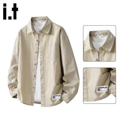 CHOCOOLATEit pure cotton striped long-sleeved shirt men's autumn new loose lapel casual jacket shirt beige L