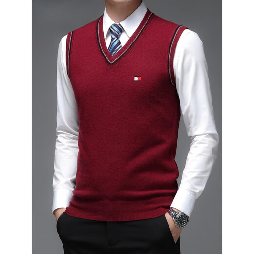 TOME BORNEK Tommy high-end men's vest autumn and winter new V-neck waistcoat pure wool vest business casual top Navy blue ready-made, counter quality M 165100-120Jin Jin equals 0.5 kg
