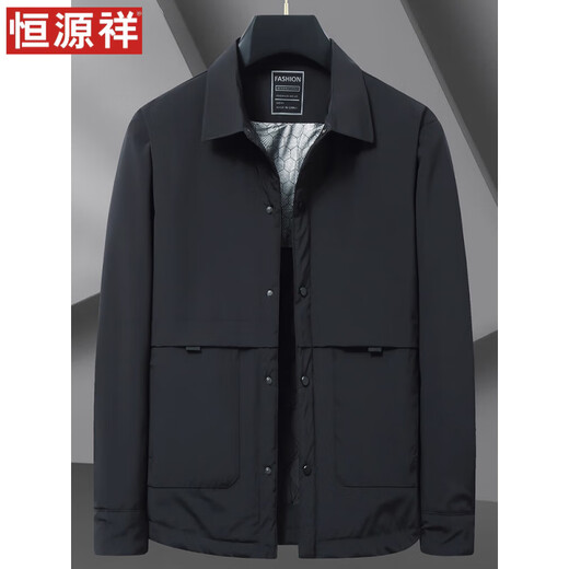 Hengyuanxiang папа зимнее пальто с лацканами двуххлопковое пальто мужское хлопковое пальто большого размера свободное 2025 новое деловое повседневное хлопковое пальто черного цвета 2XL