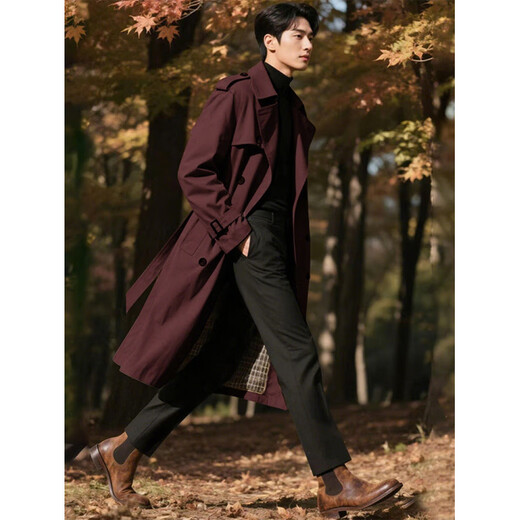 Playboy (PLAYBOY) high-end British style extended trench coat spring and autumn men's double-breasted business casual handsome coat trendy khaki XL