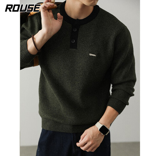 Lords sweater men's retro heavyweight Henry collar anti-pilling sweater men's autumn and winter casual warm long-sleeved bottoming shirt men's dark gray XL recommended 130-145Jin Jin equals 0.5 kg