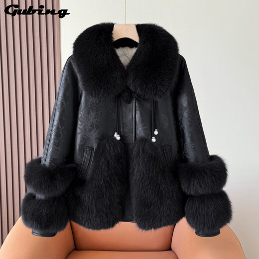 Gu Bing Haining's new fox fur coat for women, young style fur one-piece sheepskin coat, fashionable black M recommendation (85-110Jin Jin equals 0.5kg)