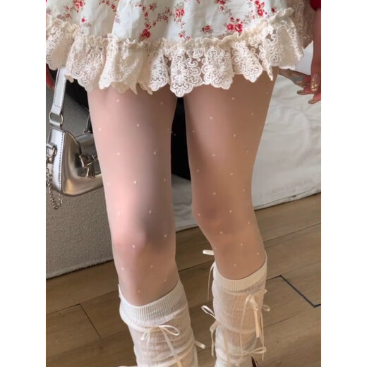 VCICTIOLIA polka-dot stockings, anti-snatch pantyhose, white silk high-transparency autumn and winter black stockings leggings, white + gray (0d) one size fits all