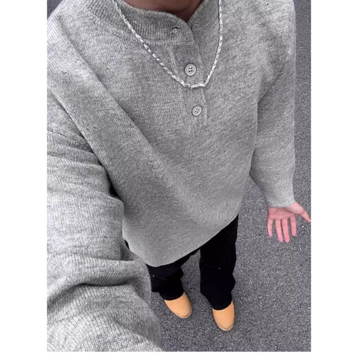 KLDPUSM-8XL large size Henry collar sweater for men in winter lazy high-end long-sleeved men's inner base sweater gray 8XL