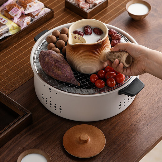 Roasted milk teapot, roasted teapot, stove-cooked tea pot, pot side handle set with lid, large capacity tea cup, gradient stripe-milk pot pot-large size 1100ml