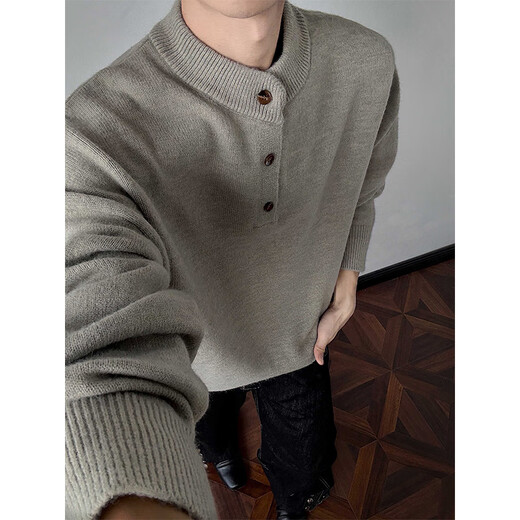 Digada Henry Collar Retro Sweater Men's Autumn and Winter Trendy American Loose Knitted Sweater Lazy Style Premium Casual Sweater SBXS-D067 Khaki XL