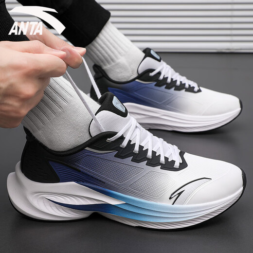 ANTA Stinger 6 Men's Shoes Professional Cushioning Rebound Running Shoes Winter Leather Water-Repellent Sports Shoes Men's Jump Rope Training Shoes Stinger 6 Generation - Pure White/Signal Blue/Basic Black Leather 44 Official Genuine
