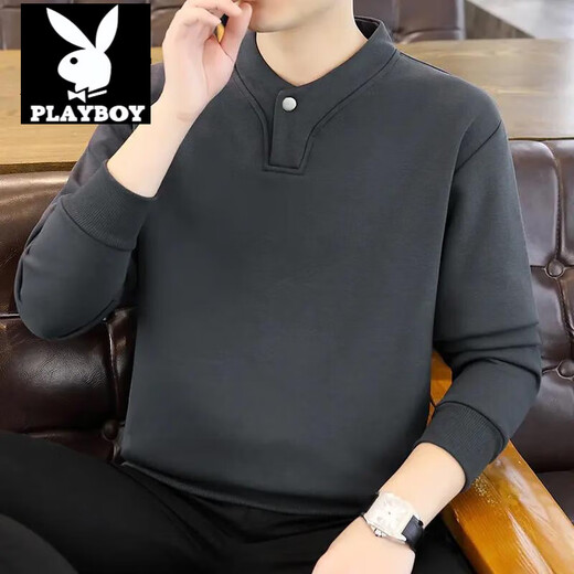 Playboy (PLAYBOY) Henry collar sweatshirt men's long-sleeved T-shirt men's spring and autumn half turtleneck inner layering shirt men's slim fit clothes 77012 white M recommended 90-105Jin Jin equals 0.5 kg