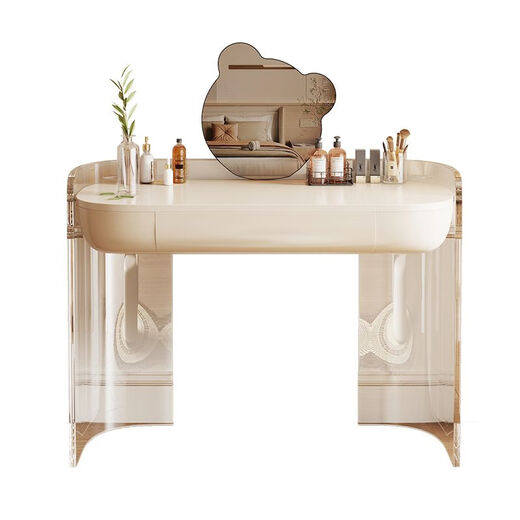 Jinhuang Acrylic Dressing Table Bedroom Modern Simple High-end Cream Style Internet Celebrity Large Round Mirror Small Apartment Makeup Table 1.0 Single Dressing Table Comes with Stool + Internet Celebrity Large Round Mirror Home Installation