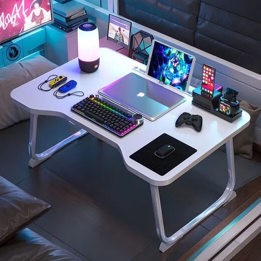 Office computer table foldable laptop table dormitory gaming style carbon fiber dormitory bed table study table competitive flat version 80X52CM (luxury version black texture) high luxury gaming table reinforced carbon steel legs. Upgraded reinforcement does not shake