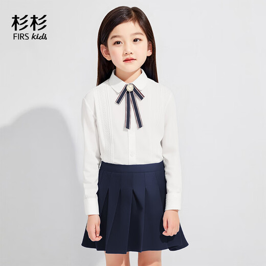 Shanshan Girls' Lace Shirt Children's White Shirt Long Sleeve Primary School Students Autumn and Winter Style Costumes for Middle and Large Children White 140