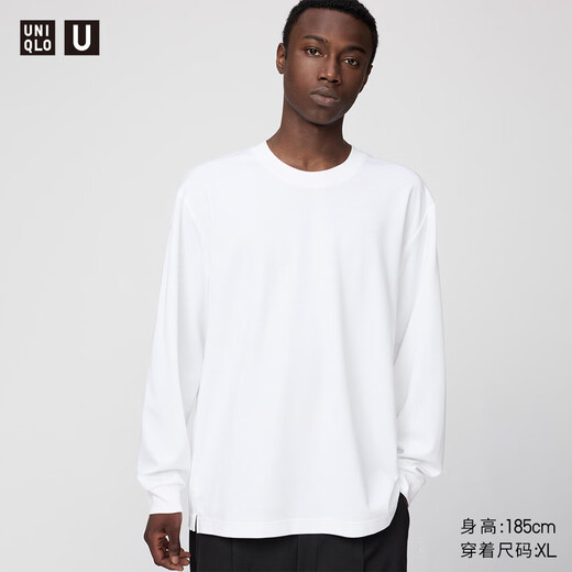 Uniqlo Men's and Women's Master T AIRism Cotton Blended Round Neck T-Shirt Long Sleeve 25 Autumn and Winter New 479781 00 White L