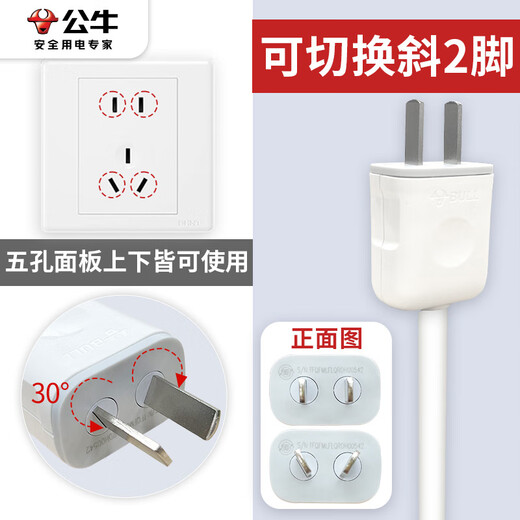 Bull two-pin rotatable plug socket terminal board 2 plugs two-pin eye double-hole extension to 3-pin three conversion 1 socket_0.5m-A01 Bull two-pin straight pin plug