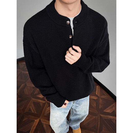 Digada Henry Collar Retro Sweater Men's Autumn and Winter Trendy American Loose Knitted Sweater Lazy Style Premium Casual Sweater SBXS-D067 Khaki XL