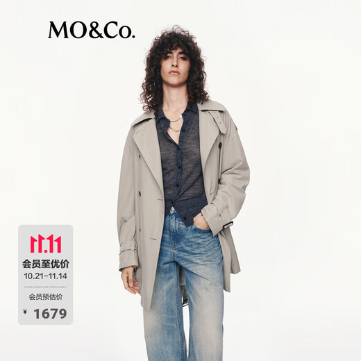 MO&Co. C+ Series Windbreaker 2025 Autumn New Loose Jacket Independent Bracelet Belt MBE3TRC002 Gravel Color S /160