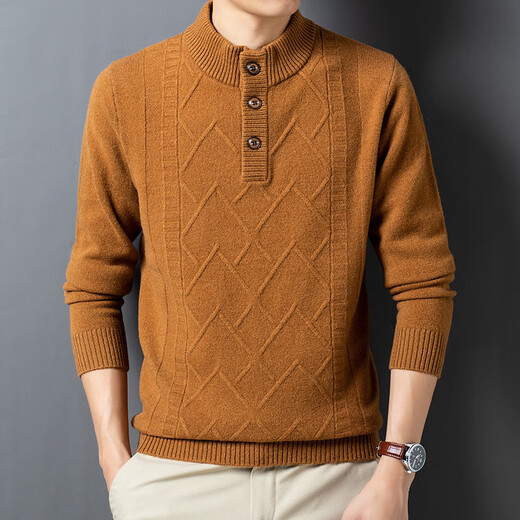 OLJ high-end luxury brand sweater for men 2025 new autumn and winter pure wool half turtleneck knitted men's long-sleeved wool rice camel (high-end gift box) 2XL 125