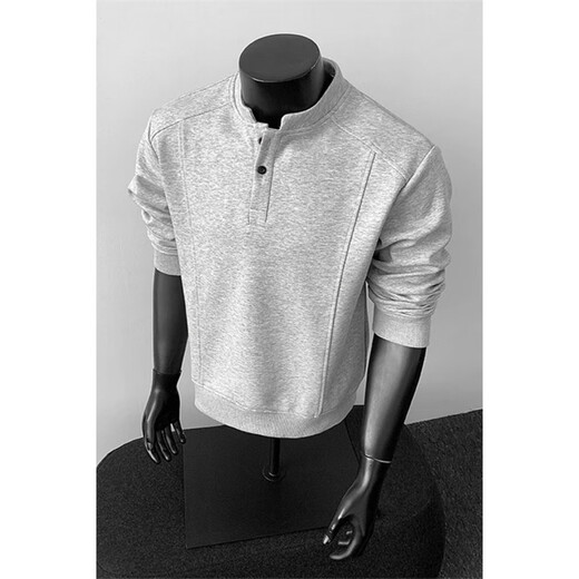 Semir American Polo Henley shirt men's long-sleeved T-shirt spring and autumn trend cleanfit inner casual men's base sweatshirt gray M