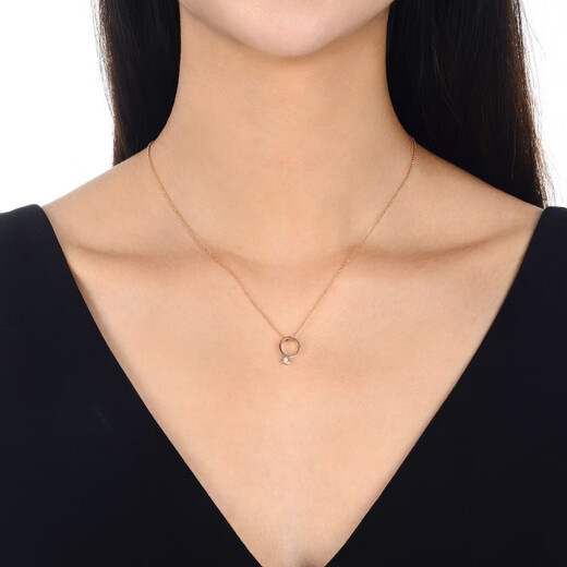 Chow Sang Sang 18K gold necklace rose gold necklace love secret Promise diamond ring necklace 89056U 47 cm