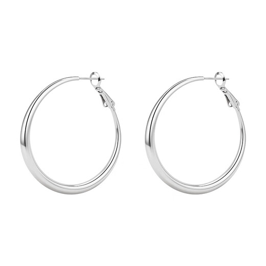 Lnieer Xu Wo Dazzling Zhao Lusi Xu Yan Same Style Hoop Earrings Women's High-Quality Plain Hoop Ear Clip Large Hoop Earrings 4cm Silver Zhao Lusi Xu Yan Same Style