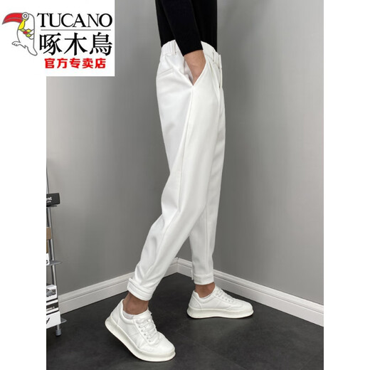 Woodpecker (TUCANO) legged trousers men's autumn and winter harem nine-point casual pants solid color long trousers men's trendy versatile suit trousers black plus velvet 36