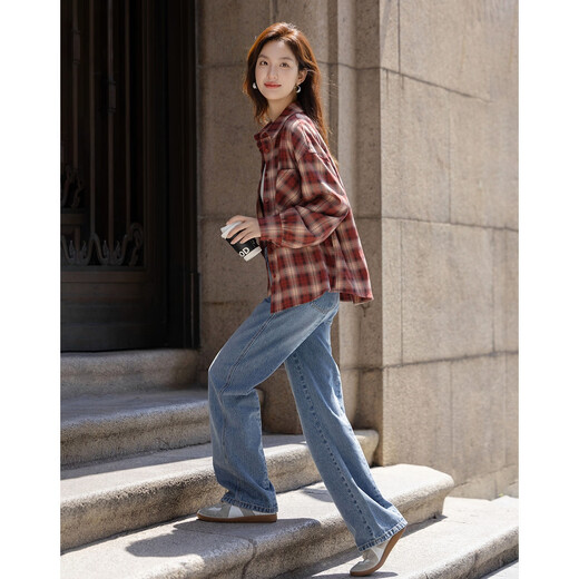 Demana Light Retro College Autumn Commuting Plaid Shirt Loose Meaty Small Temperament Shirt Women's Top