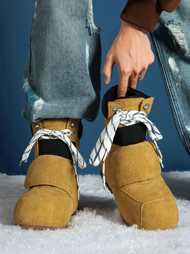 Snow boots 2025 winter thick-soled versatile Martin boots for men and women couples shoes thickened cold-proof and warm ski boots yellow 36 36