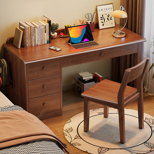 Huixun solid wood desk bookcase integrated table simple home student writing table children's study table bedroom office computer table ivory white #desk + cupboard 100cm*60cm*75cm