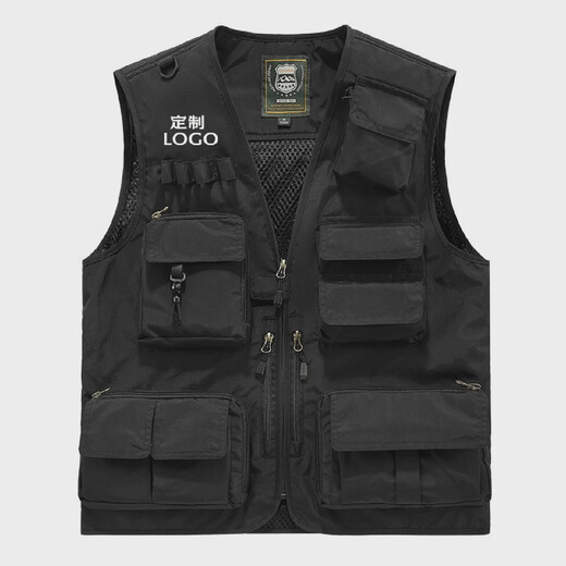 Work vest custom printed logo for men and women multi-pocket photography overalls fishing vest back 8909 navy blue S
