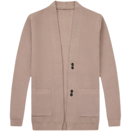 Ordos pure wool sweater men's knitted cardigan spring and autumn new casual outer wear solid color versatile men's sweater camel HYX-8918 M 165/M (weight 90-120)
