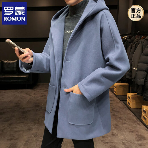 ROMON windbreaker jacket men's autumn and winter Korean style trendy casual and handsome cotton thickened mid-length hooded loose woolen coat off-white cotton M 90-115Jin Jin equals 0.5 kg
