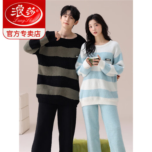 LangSha Couple Pajamas Women's Autumn and Winter Coral Velvet 2025 New Warm Men's Half Velvet Home Clothes 7880 M Women's Suitable for 80-100 Jin Jin equals 0.5 kg