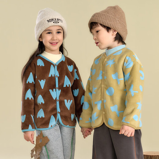 棉花堂【不易起球】童装儿童双面穿外套秋冬开衫男童女童连帽上衣xl 趣味几何 100