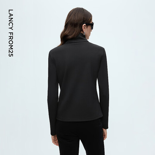 Langzi zipper stand collar slim shirt light outdoor style casual autumn and winter inner top for women 2025 winter new style black 2XL