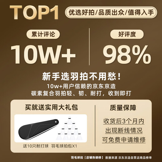 京东京造 利刃700碳素羽毛球拍对拍 耐打超轻已穿线 赠拍包+10球