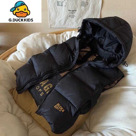 G.DUCKKIDS儿童棉马甲冬季男女童加厚连帽背心2025新款中大童保暖外穿马夹 黑色 150 cm