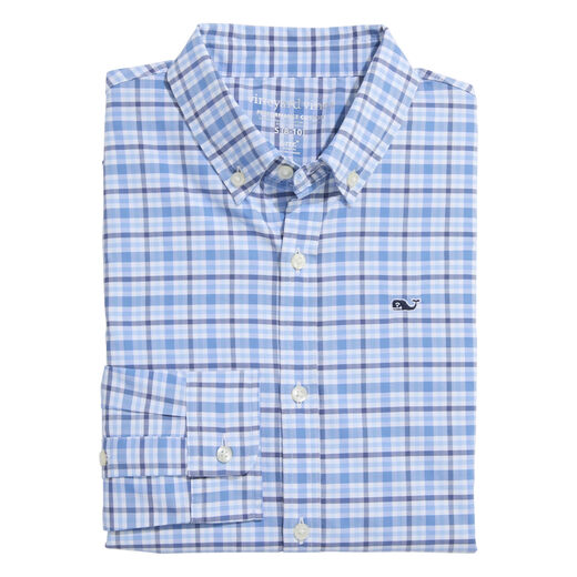 Vineyard vines boys Bellamy plaid performance cotton shirt Ocean Splash 5