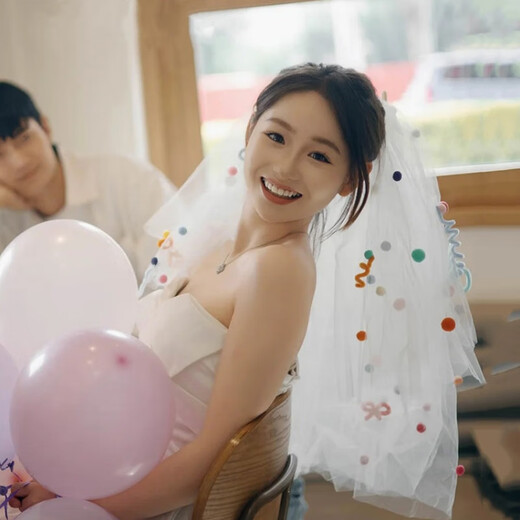 Fan Shengyu Dopamine Twisting Stick Veil Certificate Registration Proposal Bride Wedding Headwear Children's Birthday Cute Photo Props Colorful Twisting Stick Veil About 60cm