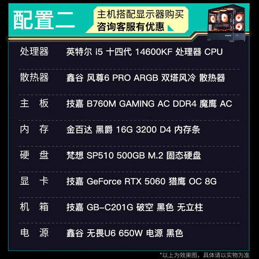 GIGABYTE 5070 host 230F/14600KF/14700KF/5060 desktop assembly computer host design rendering e-sports AI game DIY assembly machine with two 14600KF+RTX5060