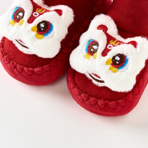 Tongtai baby socks winter baby mid-calf socks children's non-slip toddler shoes floor socks boys and girls New Year socks Auspicious Lion 6-12 months