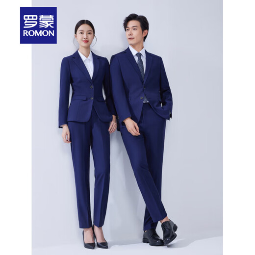 ROMON Gray Suit Suit Men's Business Wear Formal Hotel Unisex 4S Store Work Clothes Bank Suit Vest Navy Women's Suit + Trousers + White Shirt Three-piece Set