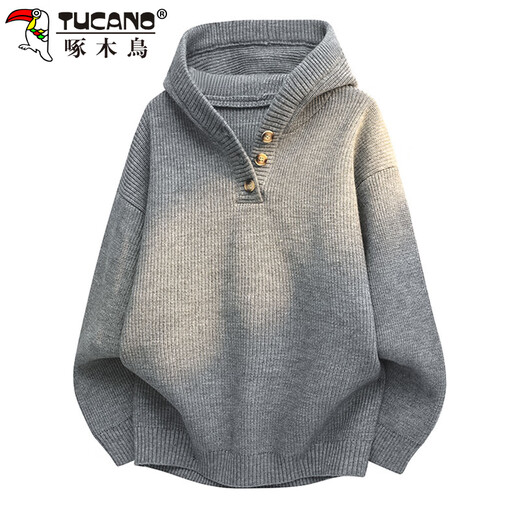 Woodpecker (TUCANO) sweater men's winter hooded loose sweater jacket retro thickened warm sweater men's foggy black gray XL