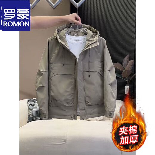ROMON autumn and winter new men's assault quilted jacket 2025 thickened windproof workwear hooded two-cotton jacket black thick quilted XL recommended weight 135-150Jin Jin equals 0.5 kg