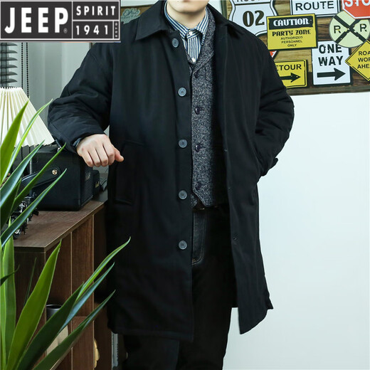 JEEP SPIRIT British yuppie mid-length Balmakken windbreaker coat cotton winter loose military style parka cotton coat men Khaki (cotton style) loose version S 140Jin Jin is equal to 0.5kg -150Jin Jin is equal to 0.5kg