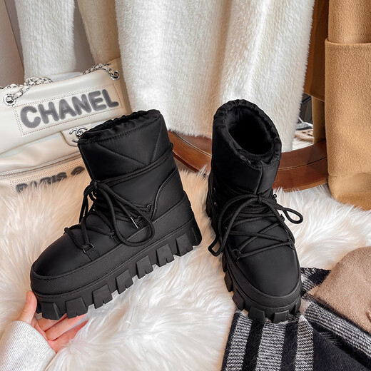 Huali Cave dreieckiges Logo warme Schneestiefel mit dicken Sohlen für Damen 2024 Winter neue rutschfeste Kurzrohr-Skistiefel plus Samt-Baumwollschuhe milchweiß_(High-End-Version) 35