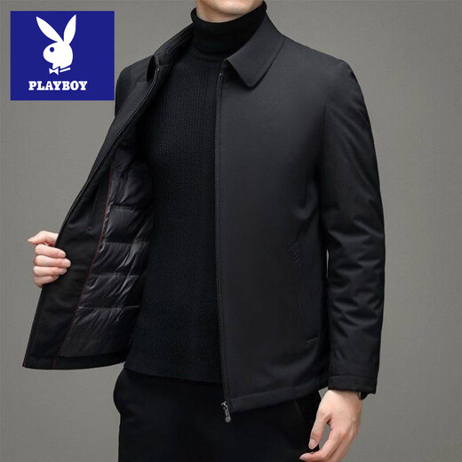 Playboy Hong Kong brand down jacket jacket for middle-aged and elderly men, loose coat, white duck down, removable inner liner for men, zipper style, navy blue, inner liner not removable, BF35 M 170 Recommended 100-120 Jin Jin equals 0.5 kg