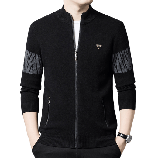 Hengyuanxiang Wool Jacket Men's 100 Pure Wool Autumn and Winter Loose Half-Turtle Collar Printed Sweater Zipper Cardigan Sweater Thick Gray 4XL 190 Weight 190-210Jin Jin is equal to 0.5 kg